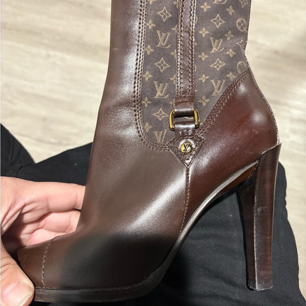 Louis Vuitton Dark Brown Monogram Heeled Boots